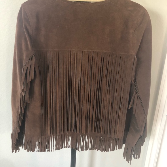 THEPERFEXT Chocolate Suede Fringe Jacket NWT Sz S